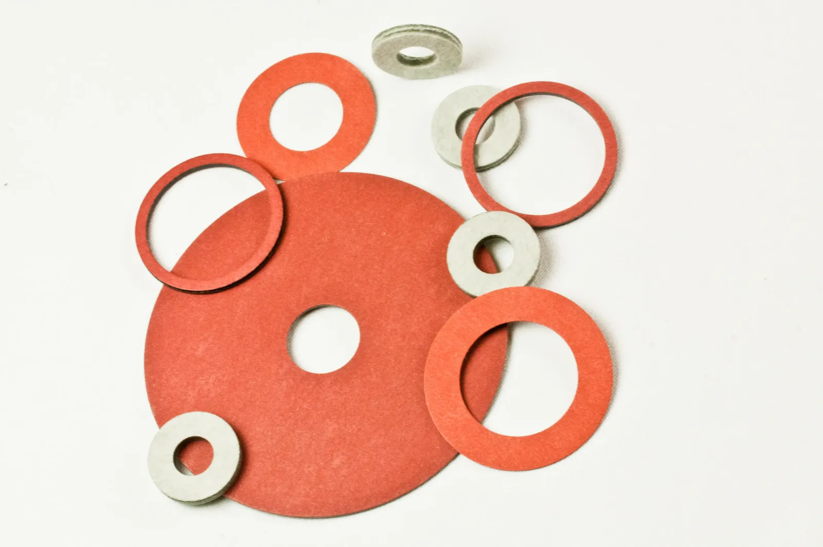 G-10 Fiberglass plastic washers, die-cut close-up